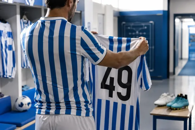 Giocatore con maglia 49 in vista
