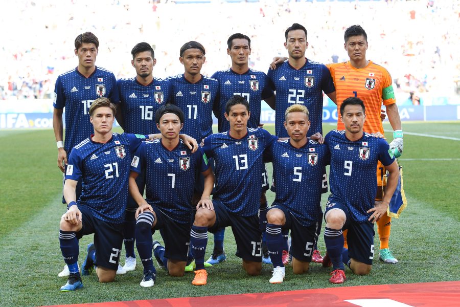 La nazionale giapponese schierata prima di una partita mondiale