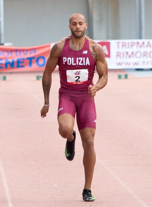 Marcell Jacobs in gara sui 100 metri