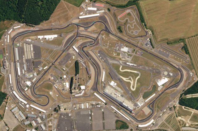 Veduta aerea del circuito di Silverstone, sede del GP di Gran Bretagna di Formula 1