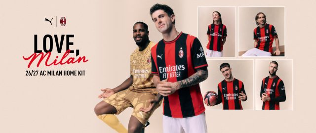 Nuova maglia Home Milan 2026 2027 firmata Puma con strisce rossonere larghe