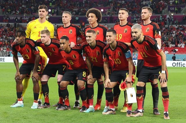La nazionale del Belgio schierata prima di una partita del Mondiale 2022