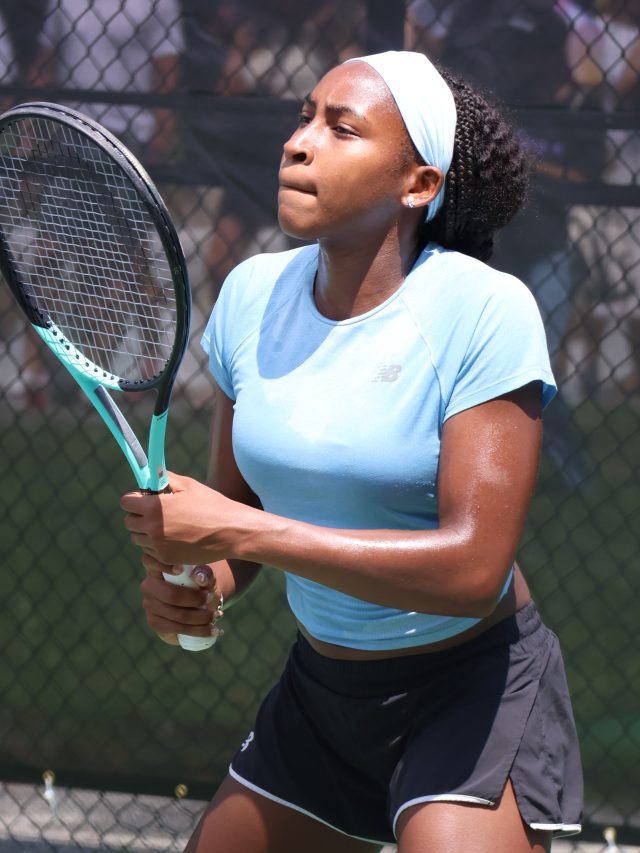 Coco Gauff durante un allenamento al DC Open 2023