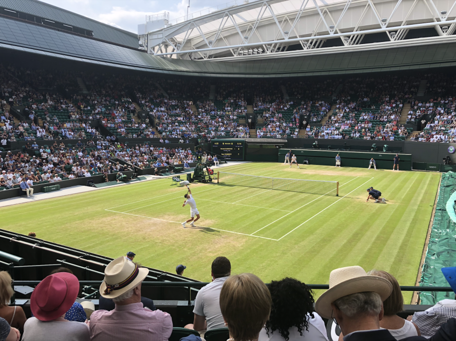 Novak Djokovic a Wimbledon durante un match sull erba