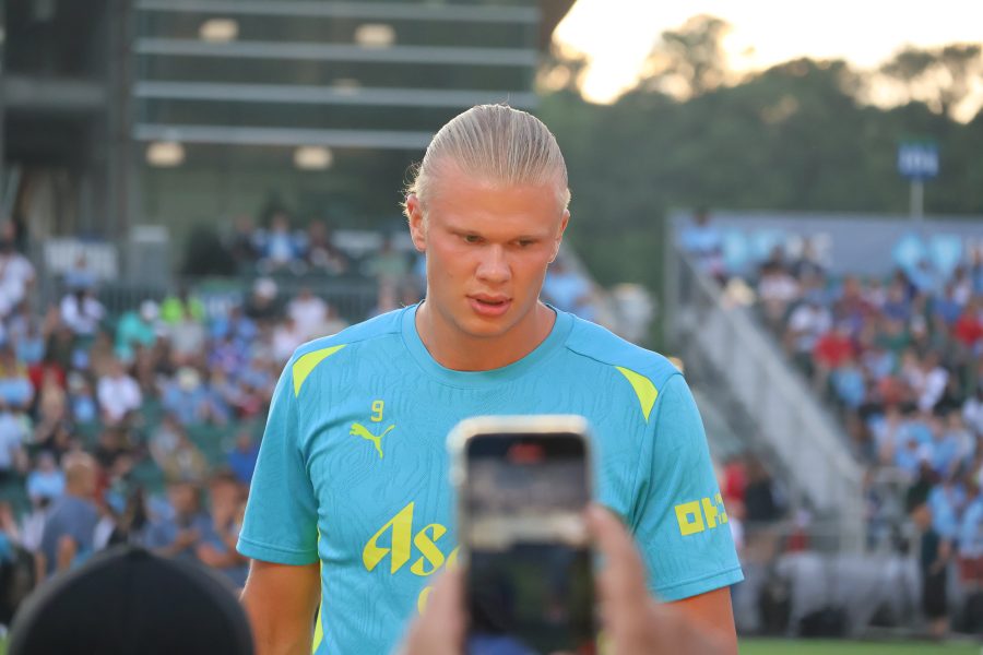 Erling Haaland in allenamento con il Manchester City nel 2024
