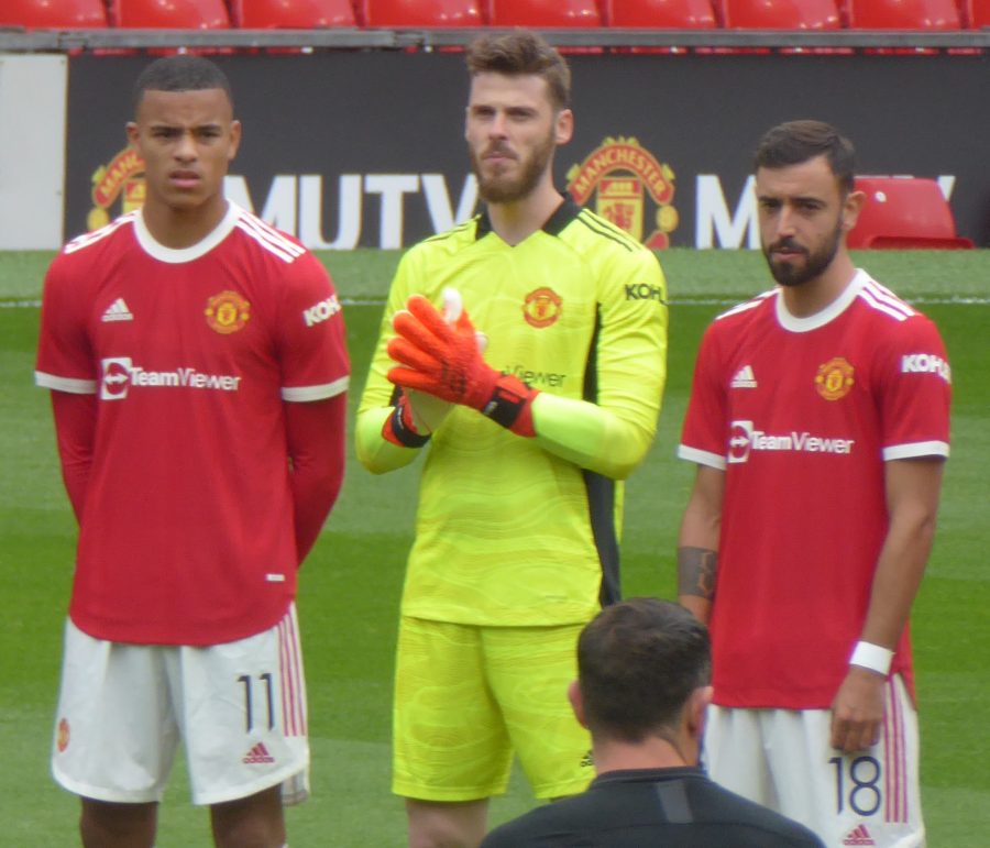 Mason Greenwood in campo durante Manchester United-Everton nel 2021