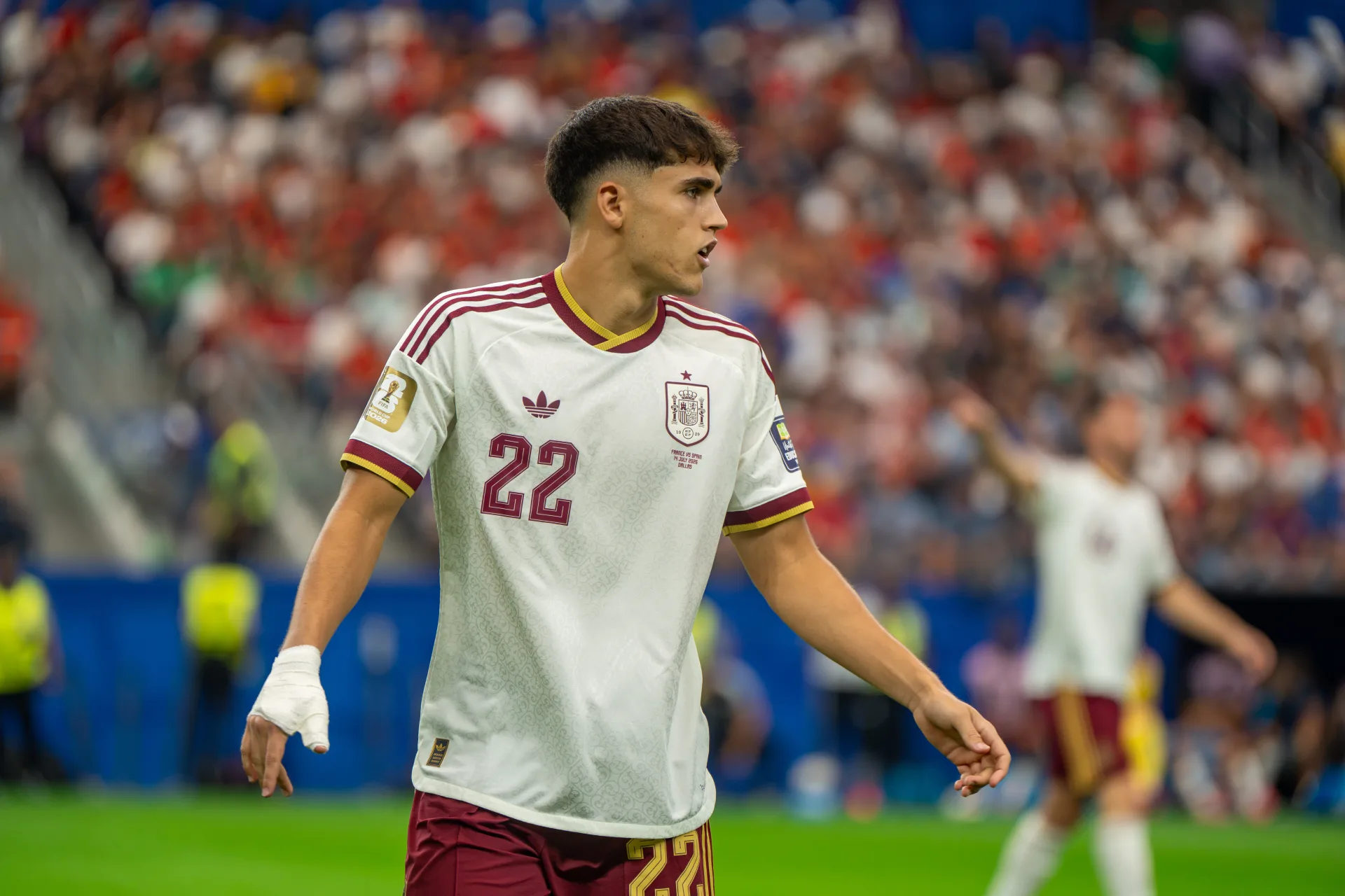 Pau Cubarsi con la maglia della Spagna durante il Mondiale 2026