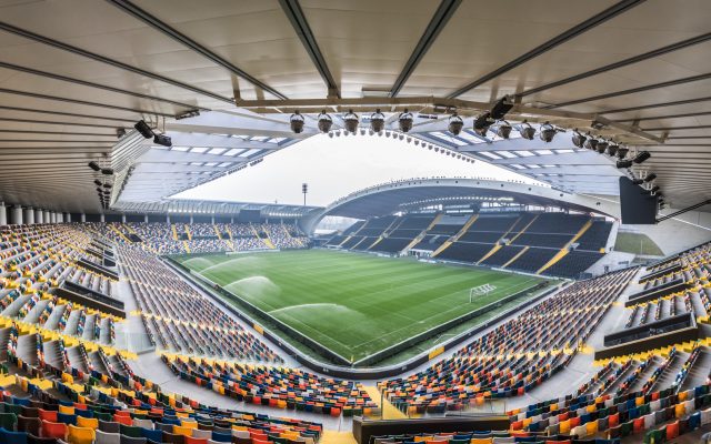 Interno del Bluenergy Stadium di Udine, casa dell Udinese