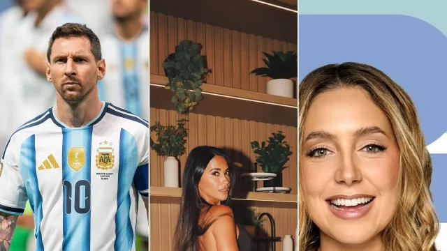 Lionel Messi, Antonela Roccuzzo e Sofia Martinez in un composito fotografico