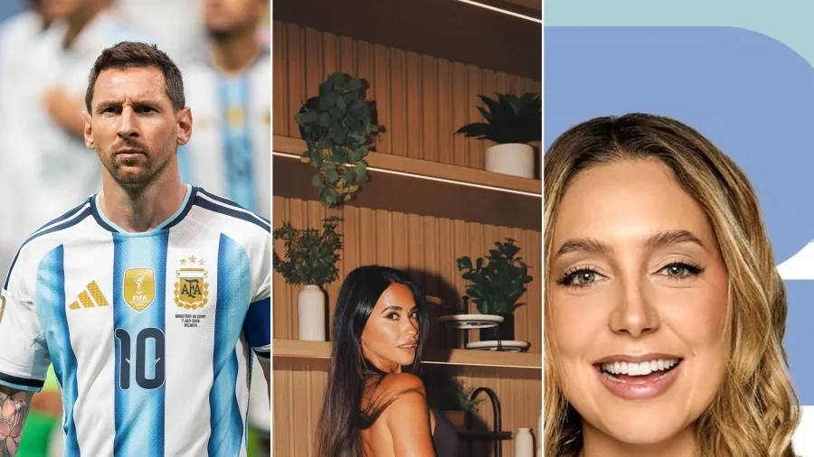 Lionel Messi, Antonela Roccuzzo e Sofia Martinez in un composito fotografico