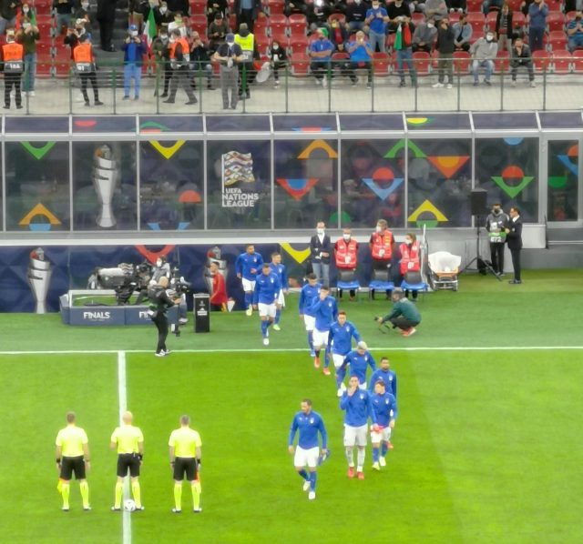 La Nazionale italiana in campo durante una partita di UEFA Nations League