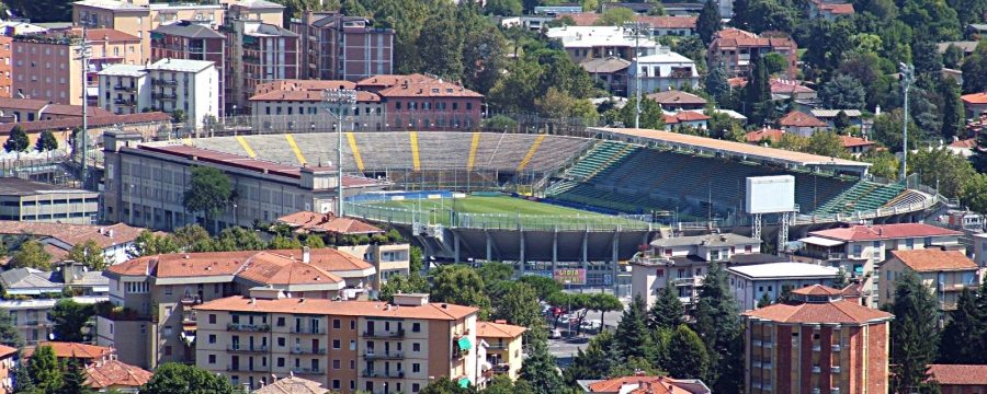 Lo stadio di Bergamo, casa dell’Atalanta, visto dall’alto