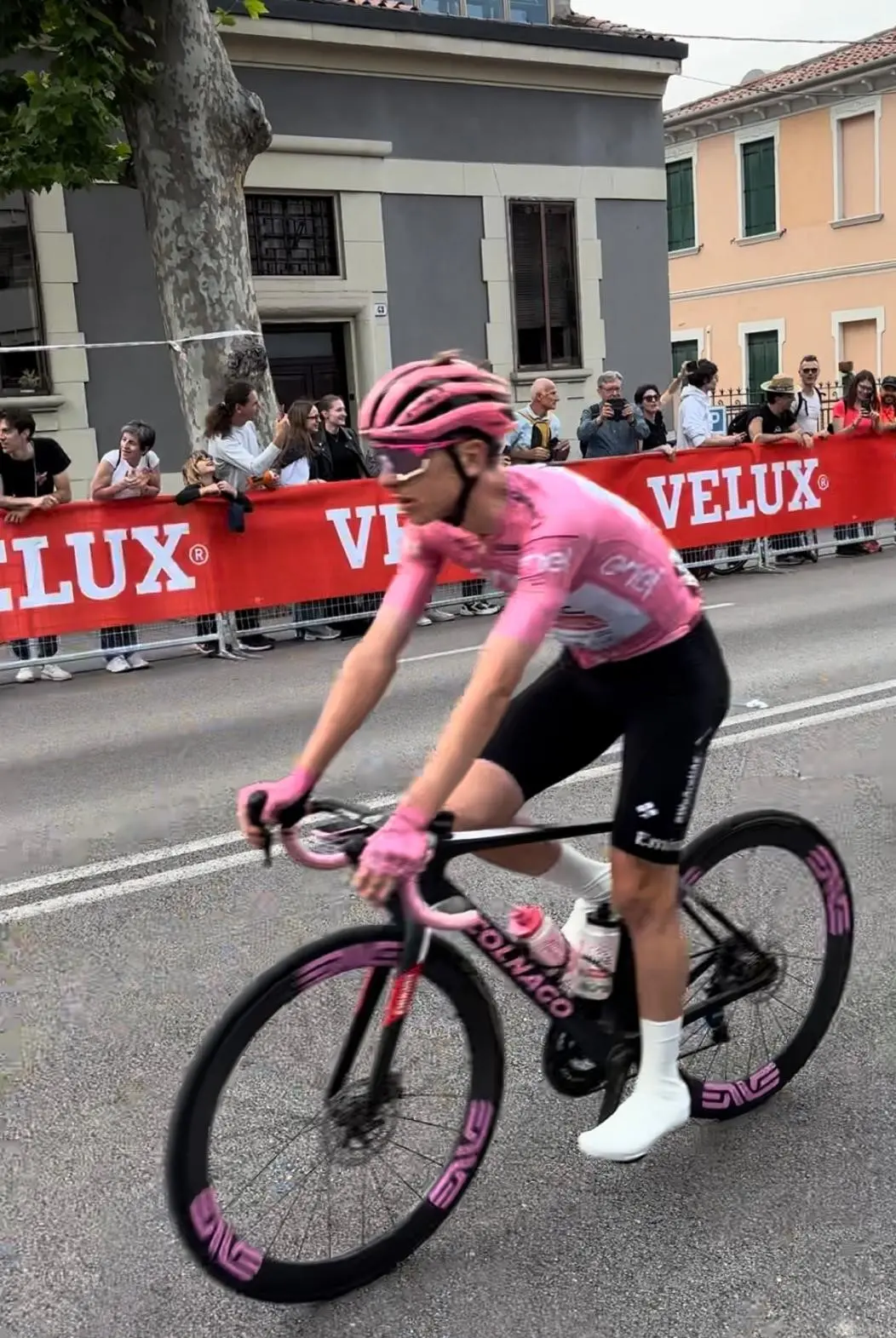 Tadej Pogacar in maglia rosa durante il Giro d Italia 2024